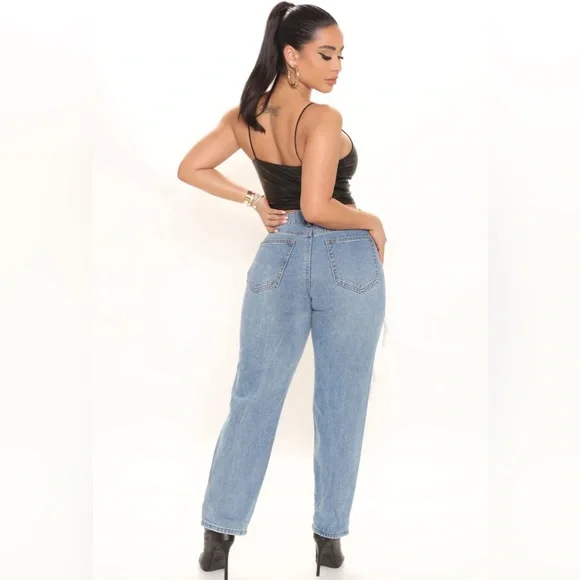 NWT [Fashion Nova] 90's Flashback Tapered Jeans - Medium Blue Wash Women’s Sz 7 - Picture 4 of 8